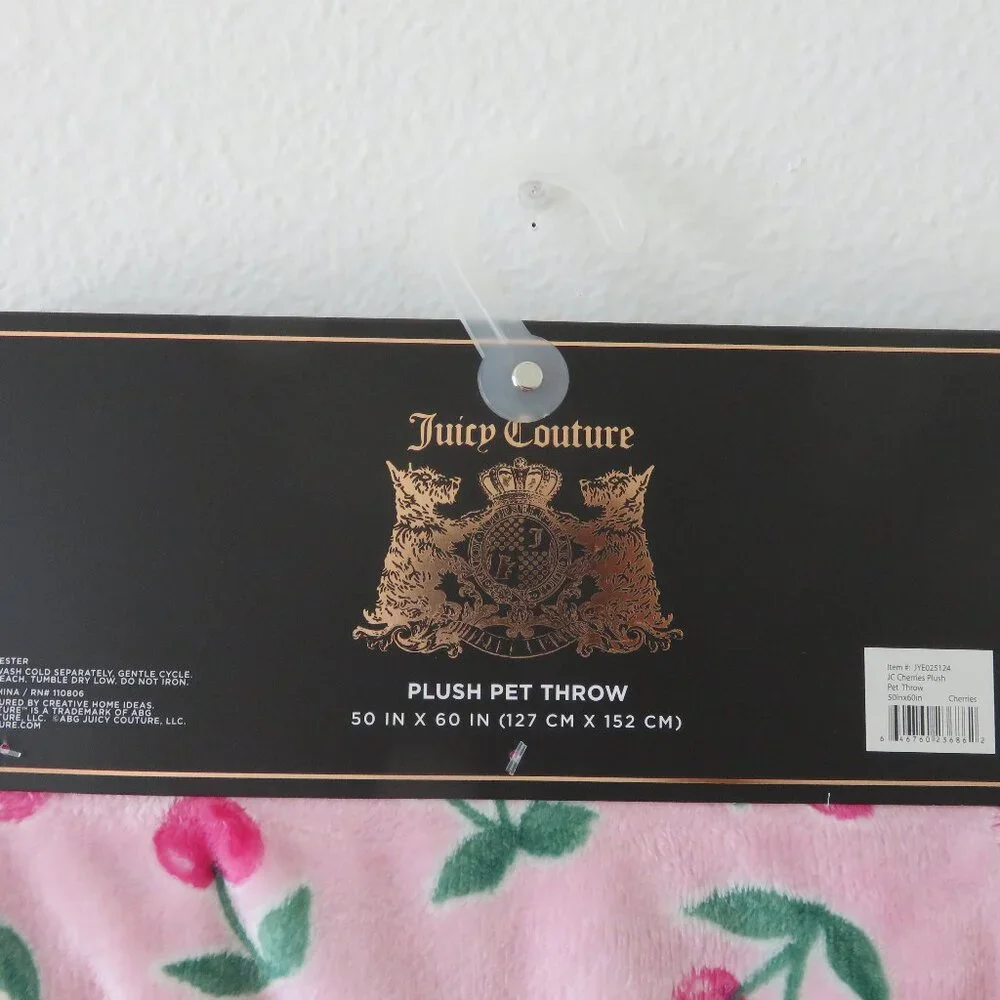 (#P-1) Juicy Couture Pink Cherry Plush Pet Throw Blanket 50 x 60